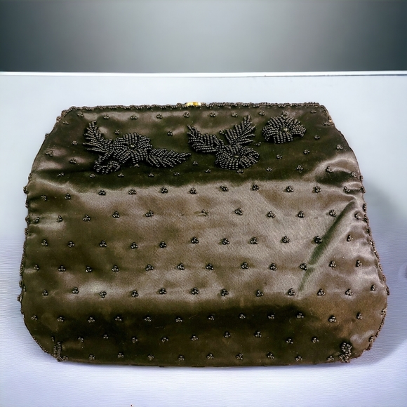 Beaded black fold over clutch bag - Picture 8 of 13